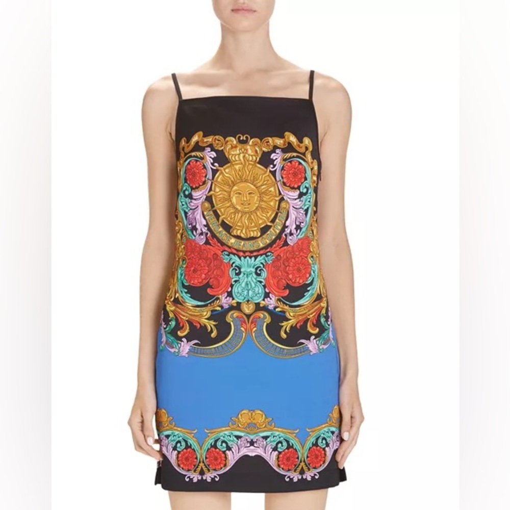 Versace Jeans Collection Black Multi-Color Baroque Print Mini Dress
